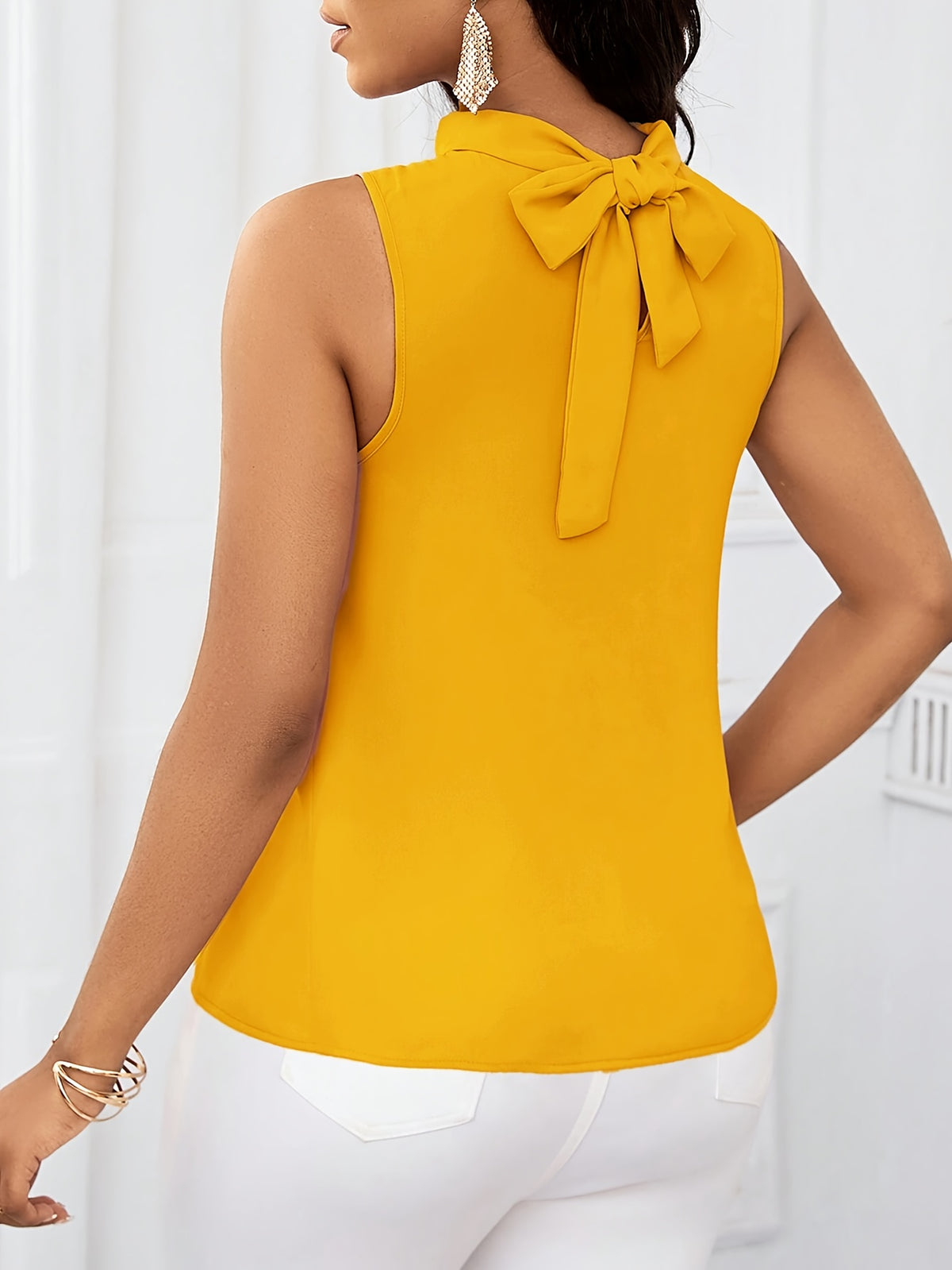 Women'S Fashion Sleeveless Short Sleeve Top - Yellow