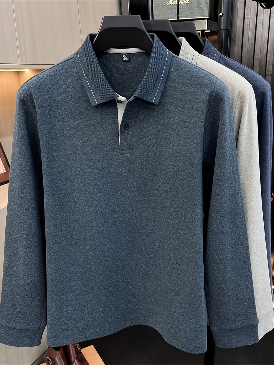 [Star Prosperity Selection] Spring/Autumn Men'S Lapel Polo Shirt, Fashionable Easy Top Solid Color Base Layer, Business Casual Long Sleeve T-Shirt, Best Gift for Friends And Relatives - Lake Green