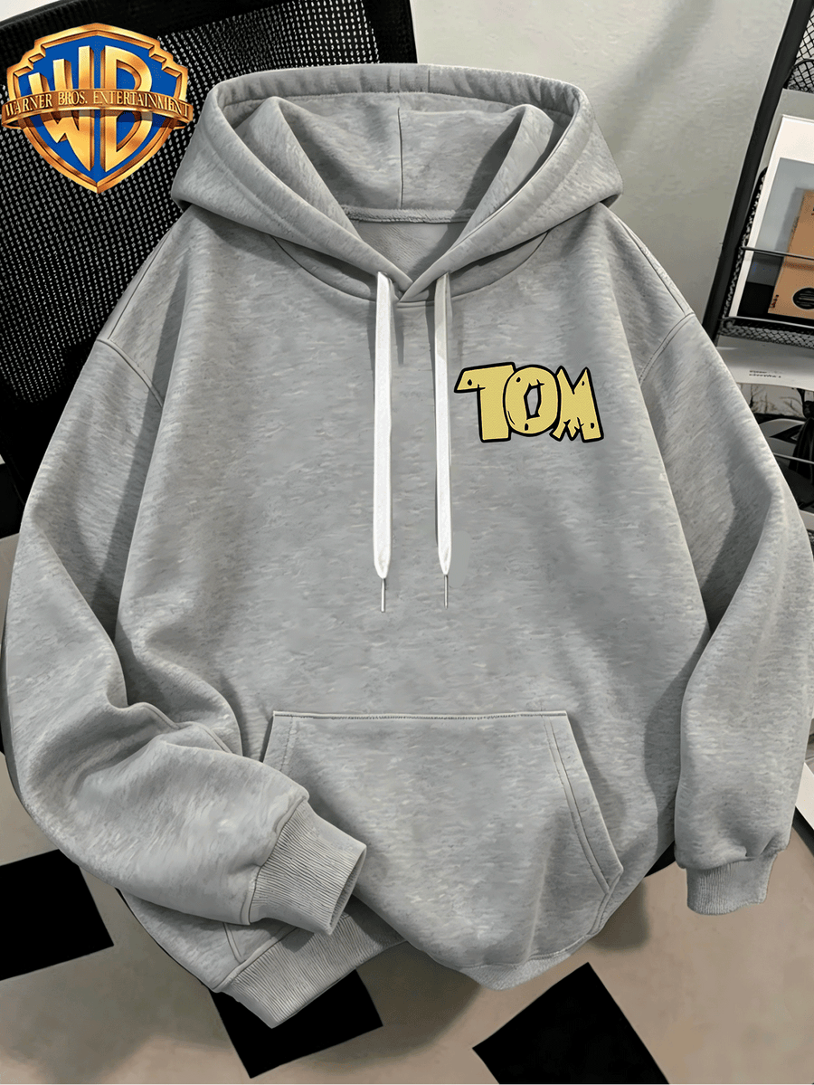 WB Men's. Official Licensed Hooded Sweater Hoodie - Retro Print (Loose Fit Hooded with Iconic WB), Machine Washable Casual Sweater Suitable for Fall/Winter, Daily Wear & for or Outings - Light Grey