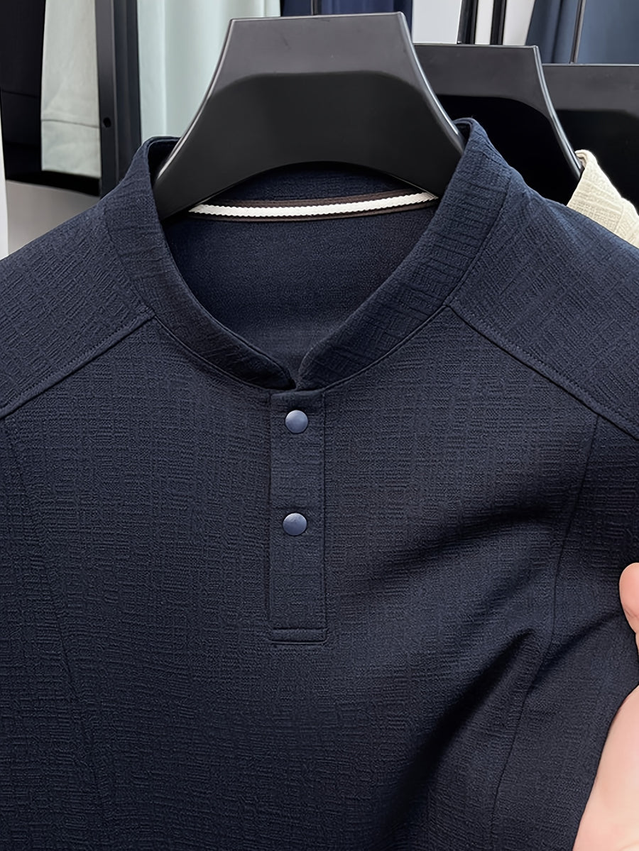 Men's Henry Neck Long Sleeve Sweatshirt, Two-Button, More Energetic Than a Crew Neck, Non-Constricting on the Neck, Simpler Than a Lapel Collar. -SINBOS - Shangqing