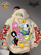 Warner Official Men's Hooded Sweatshirt, Adventure Treasure Rope Wrapped Character Group Cartoon Print Design, Machine Washable, Warm and Casual for Autumn and Winter, Daily Drawstring Hooded Sweatshirt, Multifunctional Sports and Casual Loose Fit - Apricot