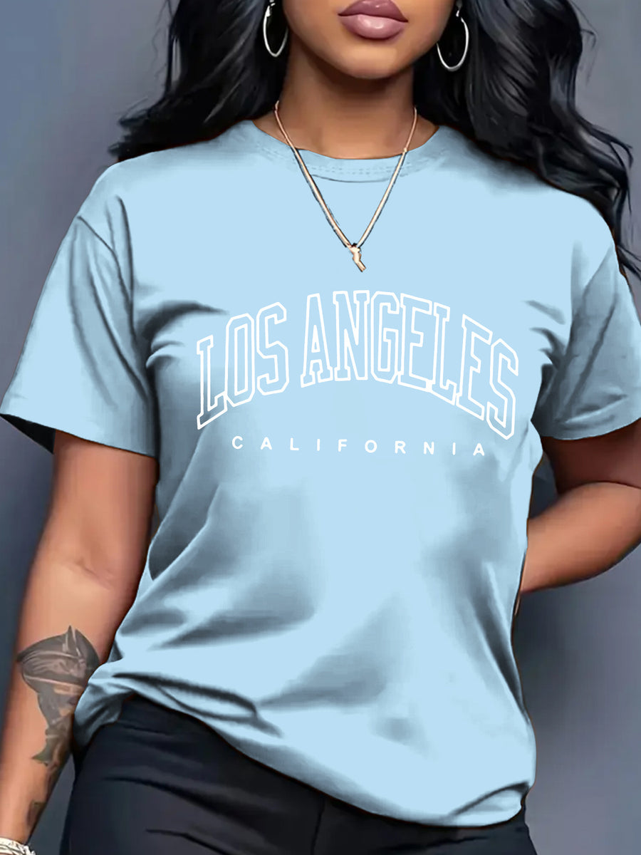 Women's Oversized Round Neck Short Sleeve T-Shirt - Blouse with - Letter Print (Suitable for Initial/ending Letters) - Loose Fit Casual & Elegant - Top - Machine Washable Comfortable Casual Attire for & Outfits - Sky Blue