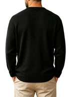 2pcs Men'S Waffle Henley Long Sleeve T-Shirt, Loose Casual Button-Up Pullover Base Layer Spring Autumn Top - Black