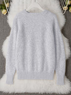 French-style Round-neck Sweater, Soft and Cozy, Elegant Design, Perfect for Spring and Autumn Commuting and Outings - Granny Gray