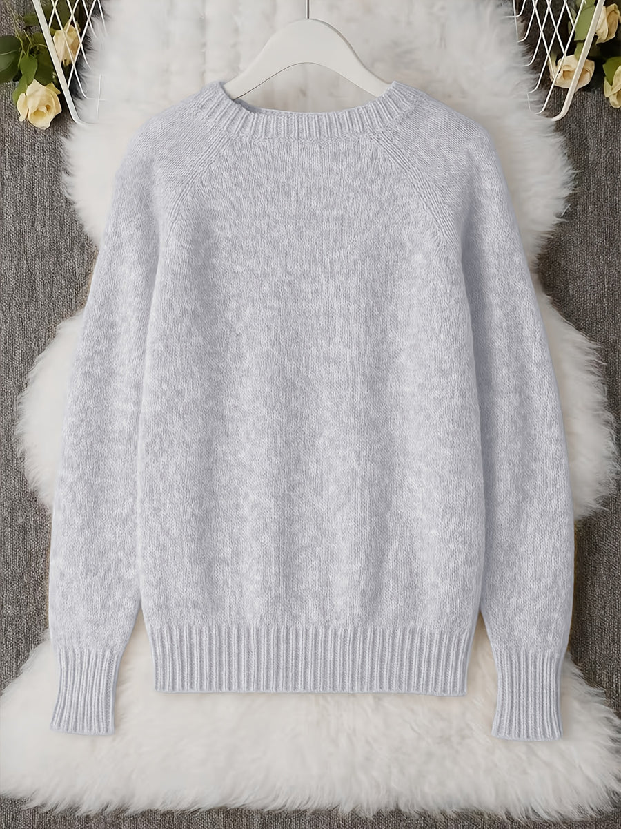 French-style Round-neck Sweater, Soft and Cozy, Elegant Design, Perfect for Spring and Autumn Commuting and Outings - Granny Gray