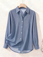 Elegant Fashion Single-Button Women'S Spring Autumn Long Sleeve Polka Dot Shirt - Blue