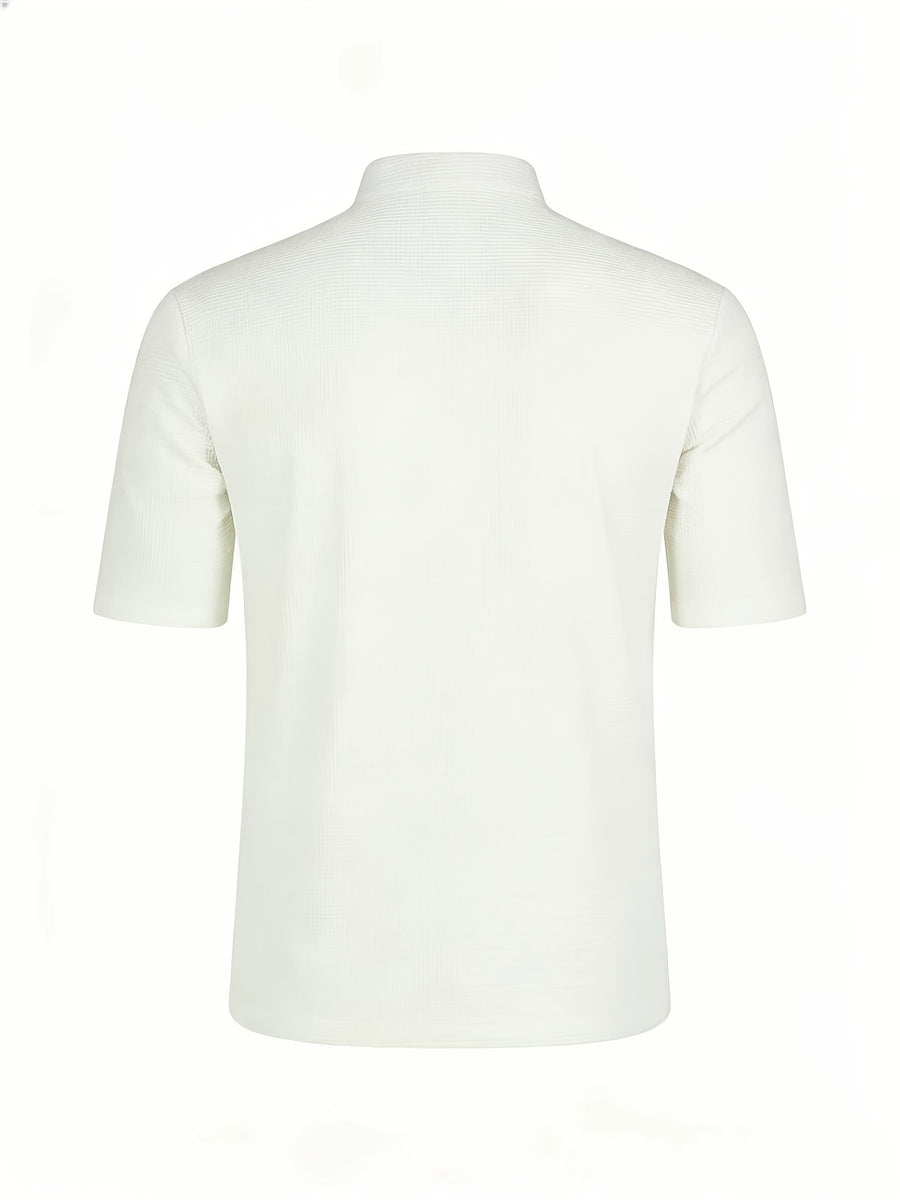 Men's Solid Color Patchwork T-Shirt, Simple and Elegant with a Vintage Button Design, Comfortable to Wear. Suitable for Spring, Summer, Home, Outings, and Travel Occasions, Showcasing a New Casual and Business Style - White