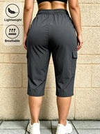 Women's Y Casual Cropped Shorts with Elastic Waist, Drawstring, Zipper, and Multiple Pockets. Lightweight Cargo Cargo Pants Suitable for Training, Mountaineering,, Travel,, and Daily Commuting - Grey