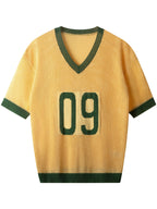 Spring Summer New Men'S Short Sleeve Hollow Loose Knit Pullover Top V-Neck Pullover Casual Outdoor Top - Yellowish-brown