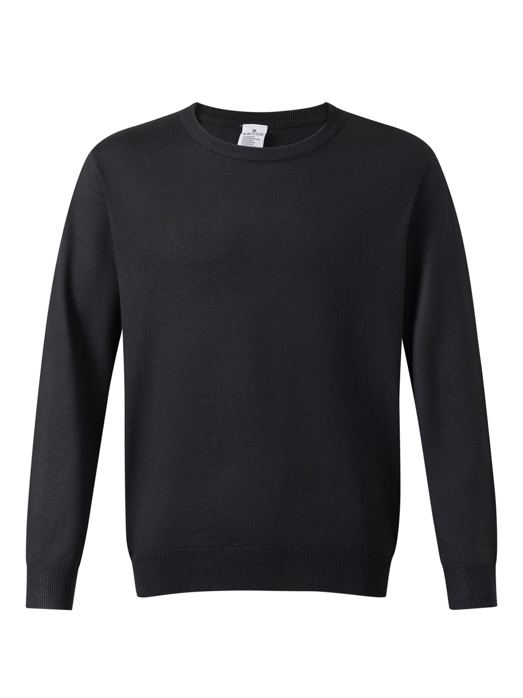 Men's Long-Sleeve Knit Sweater, Simple Style, Fashionable Men's Apparel, Regular Fit Versatile Crew Neck Knit T-Shirt, Suitable for Outdoor Leisure and Daily Wear - Black