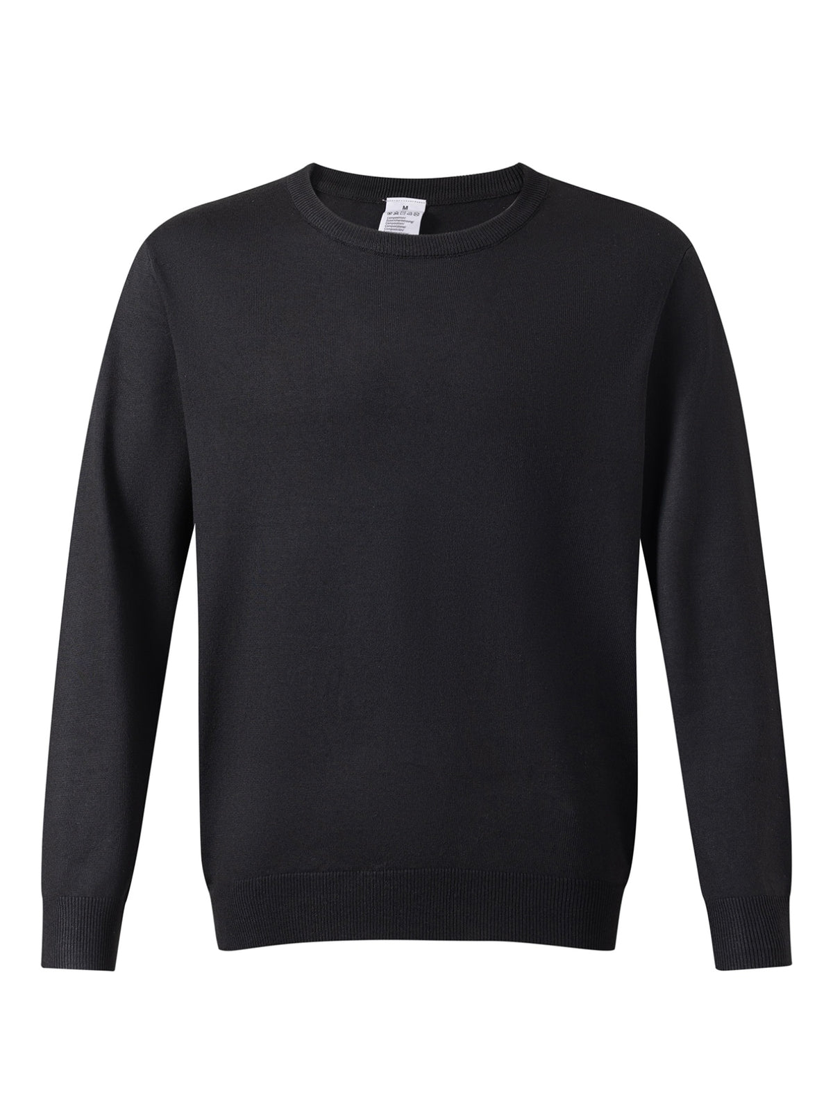 Men's Long-Sleeve Knit Sweater, Simple Style, Fashionable Men's Apparel, Regular Fit Versatile Crew Neck Knit T-Shirt, Suitable for Outdoor Leisure and Daily Wear - Black