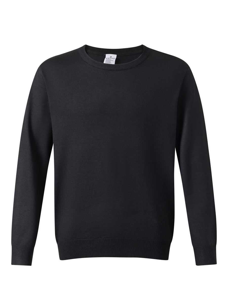 Men's Long-Sleeve Knit Sweater, Simple Style, Fashionable Men's Apparel, Regular Fit Versatile Crew Neck Knit T-Shirt, Suitable for Outdoor Leisure and Daily Wear - Black