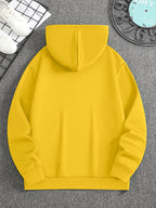 Minimalist Style Boston Letter Print Men'S Hooded Sweatshirt Regular Fit, Casual Long Sleeve Pullover - Yellow
