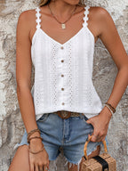 2025 Spring/Summer New Button Decor, Elegant and Chic Floral Strap Camisole Top for Women - White