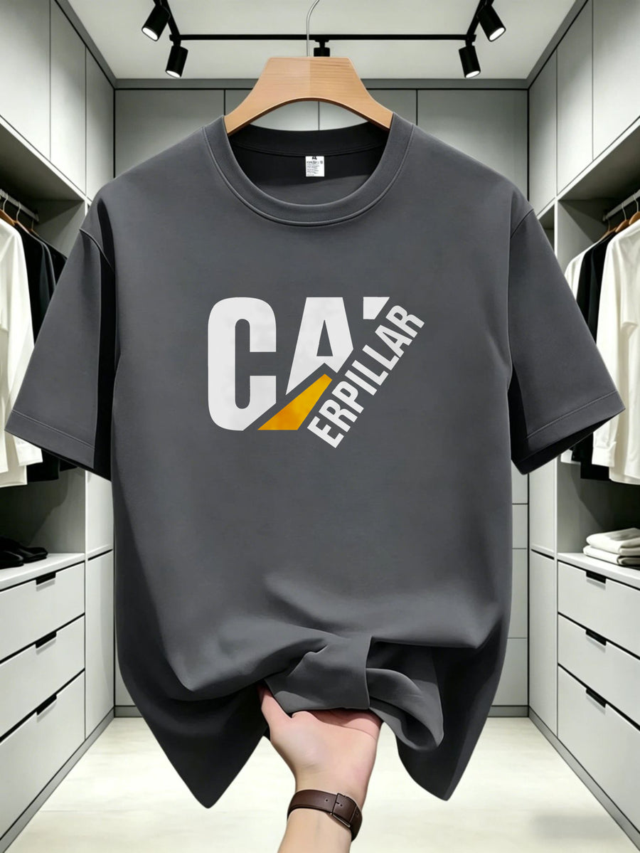 Hit Product Comfortable Men's T-shirt Cat Erpillar Fashion Design Printed T-shirt Casual Leisure Fashion Trend - Grey