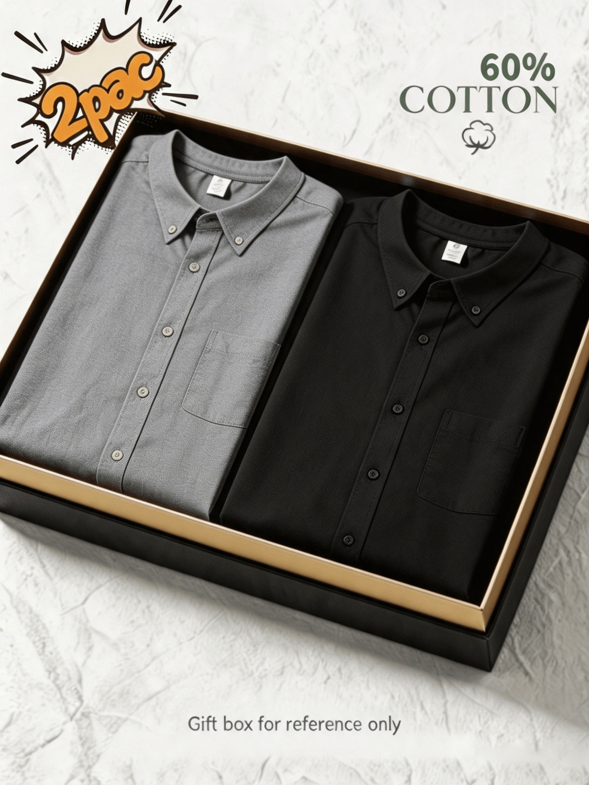 1+1 2pcs Classic Men's Oxford Plain Color Shirt, Long Sleeve Spring/Autumn Pocket Lapel Shirt for Casual Daily Outings - Grey+Black