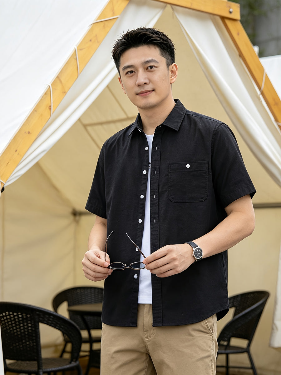 Men'S Casual Short Sleeve Shirt, Loose Easy Fit, Lightweight Breathable, Daily Summer Versatile Top - Black