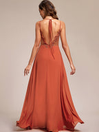 Elegant and Fashionable Party Dress, Long Evening Gown for Family Gatherings and Birthdays, Formal Evening Attire, Bridesmaid Performance Dress, Ball Gown, Exclusive for Award Ceremonies, Holiday Date Set, Mother's Wedding Dress - Orange-Red
