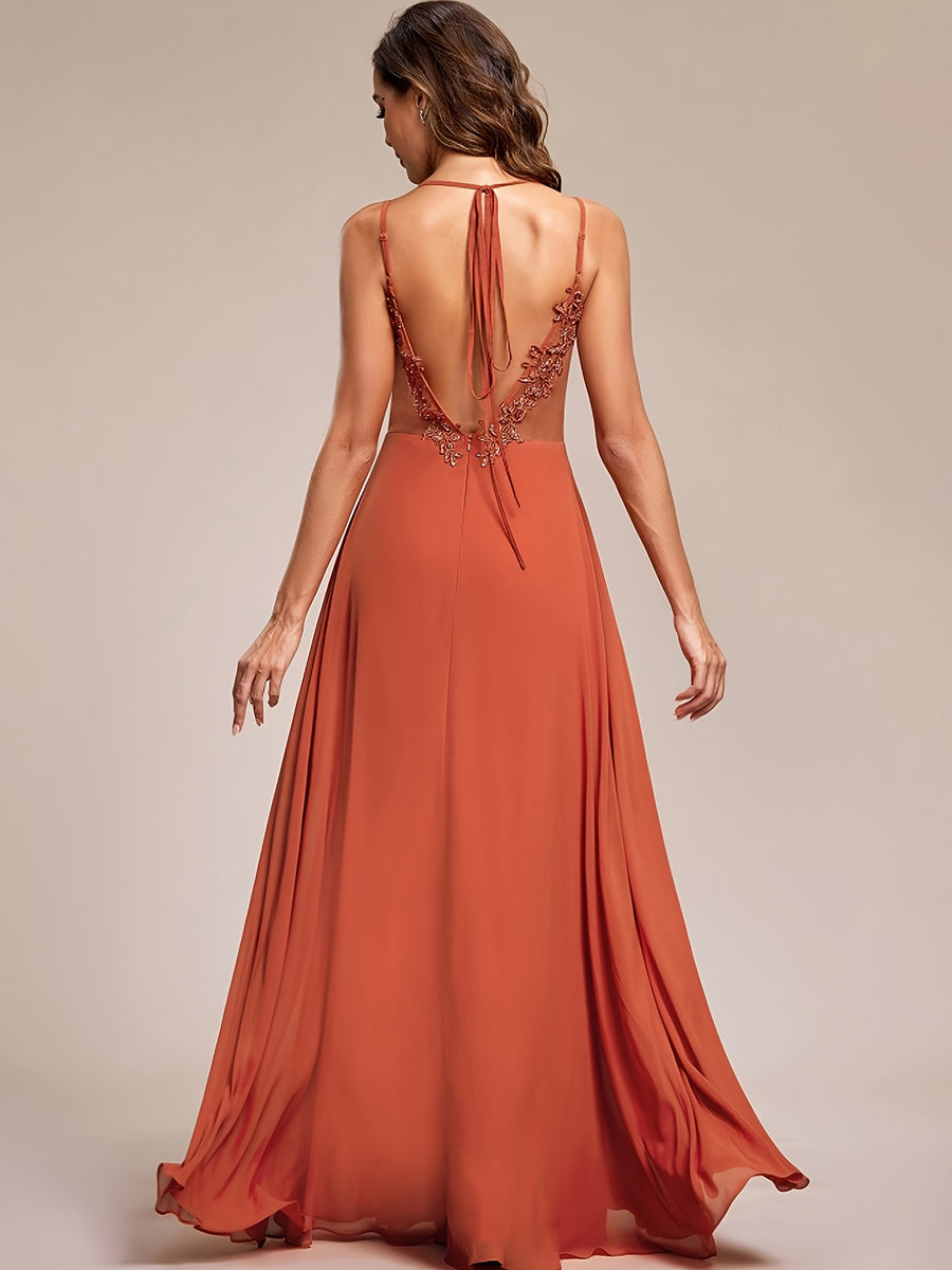 Elegant and Fashionable Party Dress, Long Evening Gown for Family Gatherings and Birthdays, Formal Evening Attire, Bridesmaid Performance Dress, Ball Gown, Exclusive for Award Ceremonies, Holiday Date Set, Mother's Wedding Dress - Orange-Red