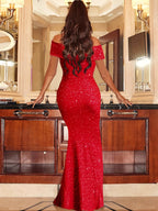 New Elegant Off-Shoulder Women'S Party Dress - Red