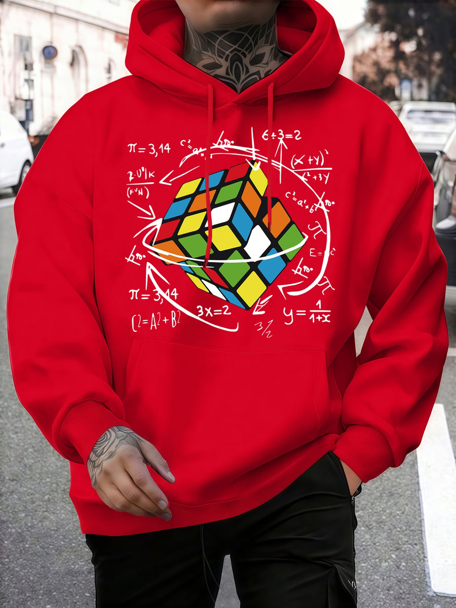 Men's Fashionable Trendy Hooded Casual Sweatshirt, -Lined for Autumn/Winter, American Style for Christmas and Halloween Outings - Red