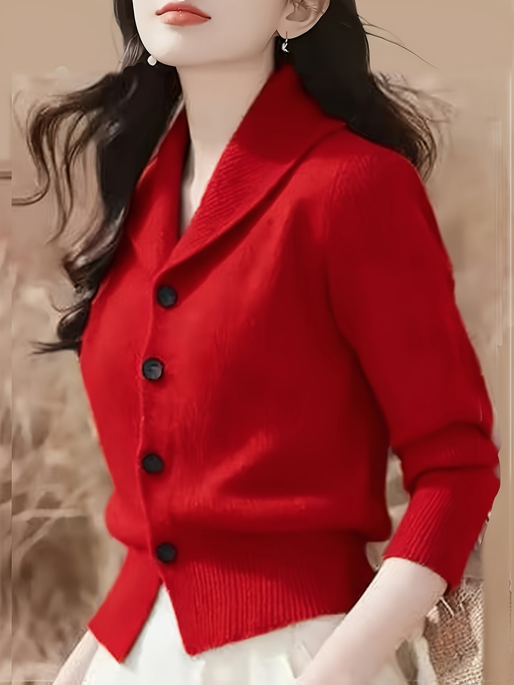 Women's Turn- Collar Cardigan Coat - Red