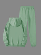 Women's Winter Casual -Lined Thickened Hooded Sweatshirt and Sweatpants Two-Piece Set - Light Green