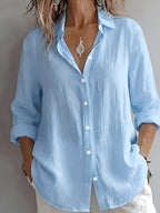 Elegant Special Edition Women's Solid Color Shirt - Long Sleeve Button- Shirt, Classic Collar, Machine Washable, Suitable for Office, Commuting, or Formal Events, Office Attire, Sophisticated Casual - Sky Blue
