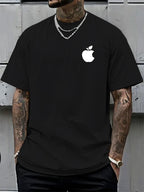 Men's T-Shirt Summer Short Sleeve Lightweight Top Black Big Apple Print Oversized Men's T-Shirt Streetwear Niche High Street Style  Casual Top! Round-neck Short Sleeve Top, Relaxed Loose Knit T-shirt, Suitable for Daily Wear, Casual Sport - Black