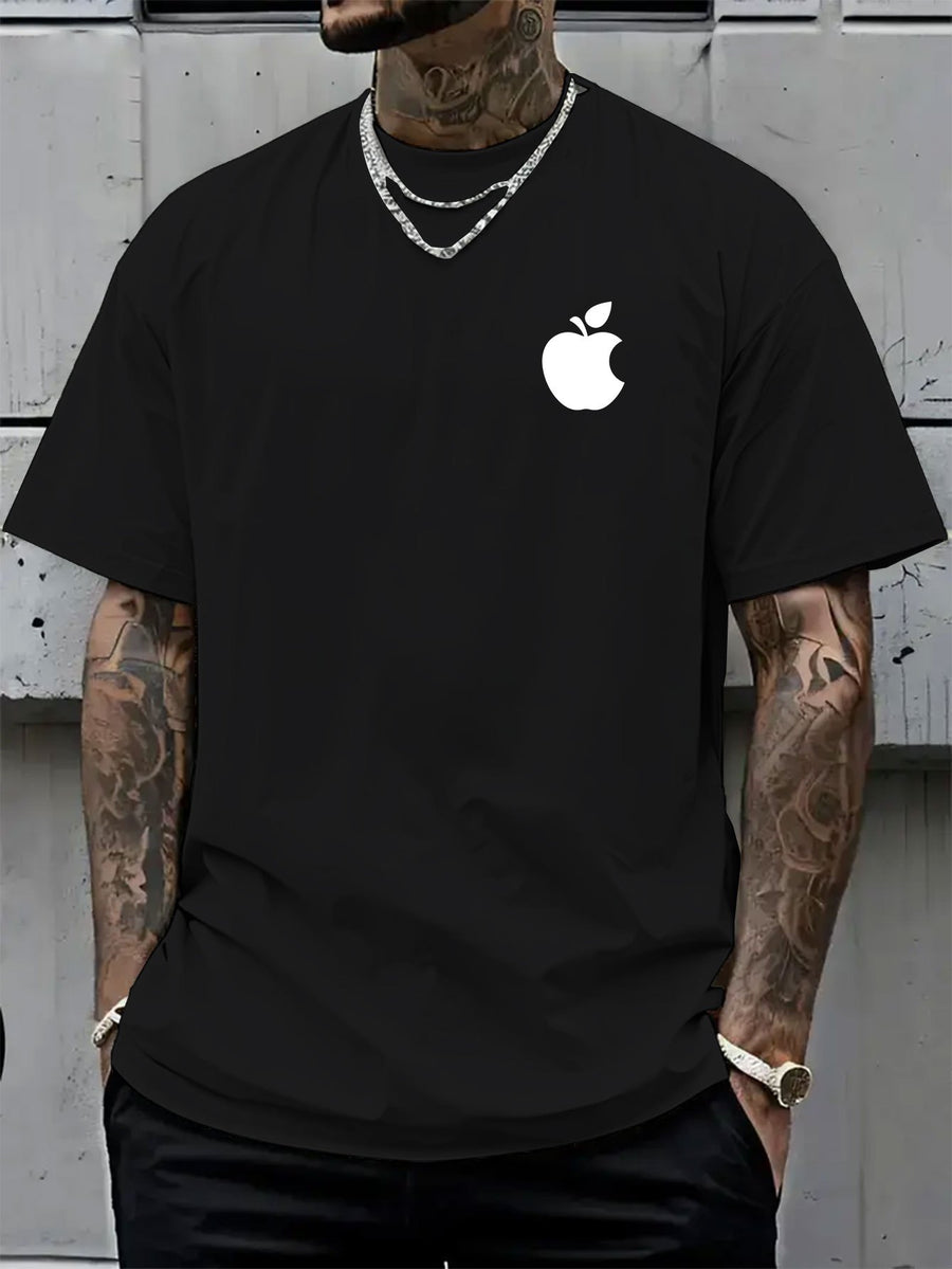 Men's T-Shirt Summer Short Sleeve Lightweight Top Black Big Apple Print Oversized Men's T-Shirt Streetwear Niche High Street Style Casual Top! Round-neck Short Sleeve Top, Relaxed Loose Knit T-shirt, Suitable for Daily Wear, Casual Sport - Black