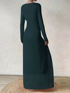 Autumn Winter New European Middle Eastern Casual All-Match Fashion Dress Round Neck Long Sleeve Elegant Temperament Suitable for Parties Gatherings - Dark Green
