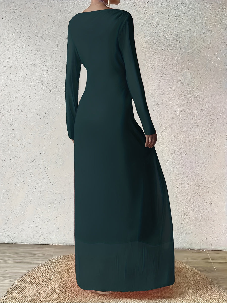 Autumn Winter New European Middle Eastern Casual All-Match Fashion Dress Round Neck Long Sleeve Elegant Temperament Suitable for Parties Gatherings - Dark Green