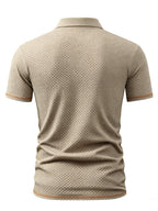 A06-4376VW Men's Popular Waffle Knit Polo Shirt, Textured Short Sleeve Casual Golf Shirt, Breathable Summer Top, Fashionable Golf T-Shirt, Suitable for Office / Vacation / Outdoor Use, Father's Day Gift - Khaki