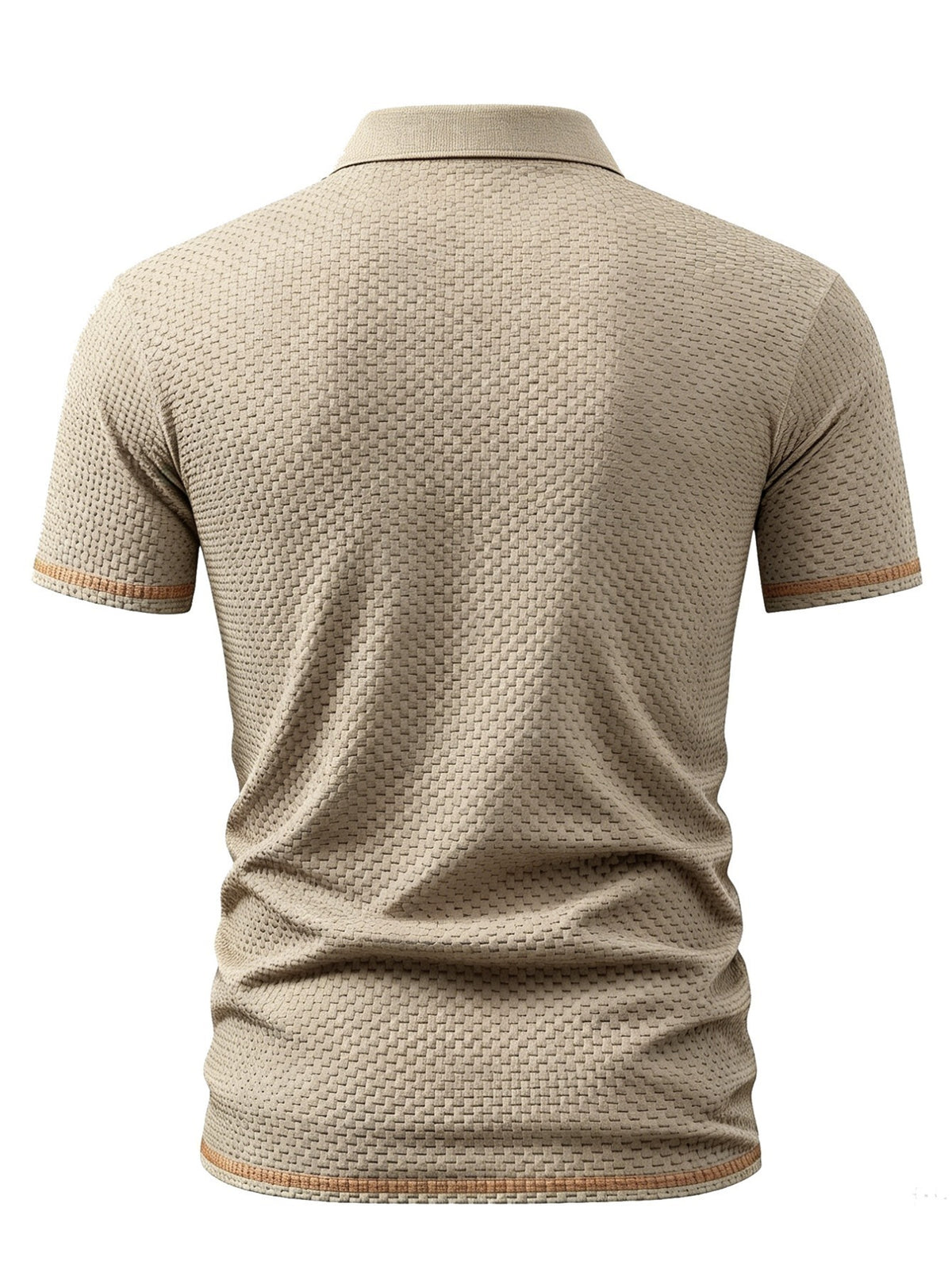 A06-4376VW Men's Popular Waffle Knit Polo Shirt, Textured Short Sleeve Casual Golf Shirt, Breathable Summer Top, Fashionable Golf T-Shirt, Suitable for Office / Vacation / Outdoor Use, Father's Day Gift - Khaki