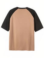 Women'S Contrast Shoulder Letter Print Short Sleeve T-Shirt Summer Design Comfortable Breathable Casual Versatile Women'S Top - Khaki