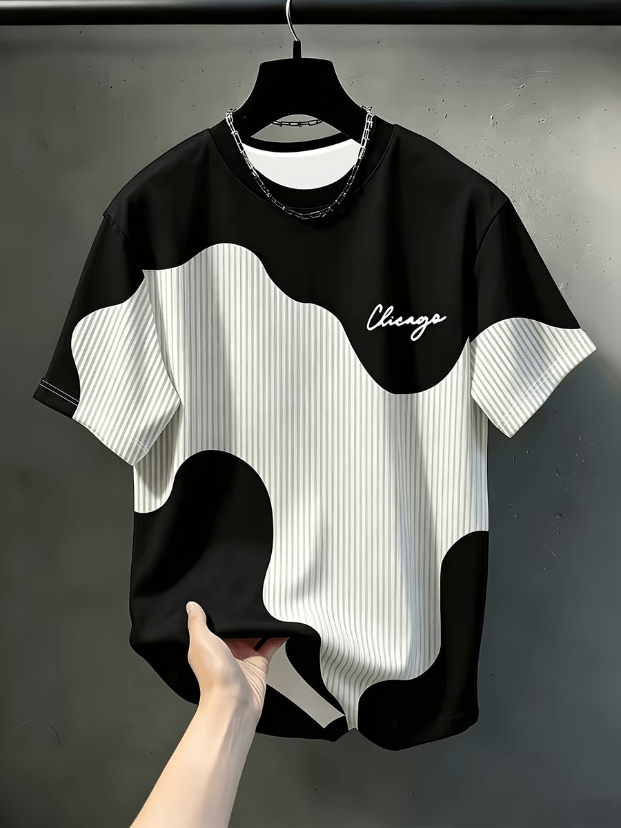 Men's Round Neck Short Sleeved Shirt with Geometric Patchwork Stripe Print, Suitable for Fishing, Basketball, Camping, Fitness, And Swimming. It Is A Must-Have Item for Sports Enthusiasts And An Excellent Gift for Family And Friends During Holidays. - Mixed Color 2