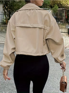 Women'S Fused Casual All-Match Vacation Lapel Short Zipper Coat Autumn Winter Commuter Jacket Elegant - Apricot
