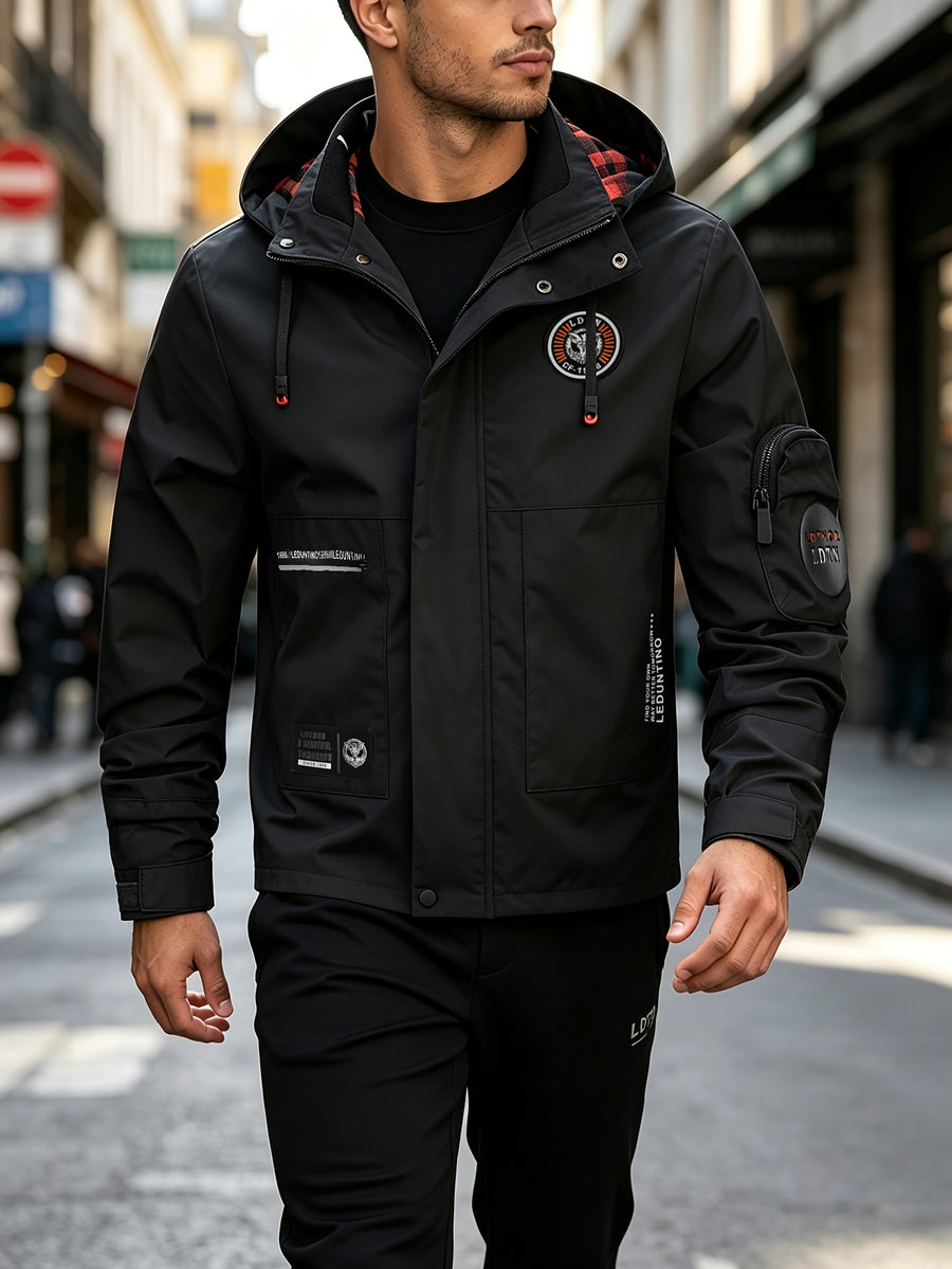 Men's Spring-Autumn New Style Fashion Zipper Jacket - Fashionable and Versatile Outdoor Daily Casual Commuting Jacket - Multi-pocket Hooded Jacket - Can Also Be Given as a Gift to Others - Black
