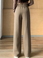 Ice Fiber Fabric Cool Touch Ultra-Thin Summer Women's Long Pants, 2026 Spring/Summer New Style Slim Fit Suit Pants, Trendy Women's Pants, Wide-Leg Loose Fit, Widened Cut, Loose Size, Suitable for Women's Summer Wide-Leg Pants, Draped Straight-Leg - Khaki