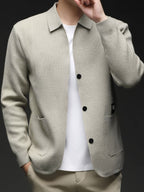 Spring/Autumn New Style Men's Knitted Cardigan Jacket, Soft and Skin-Friendly, for Commuting and Casual Outerwear - Beige Camel