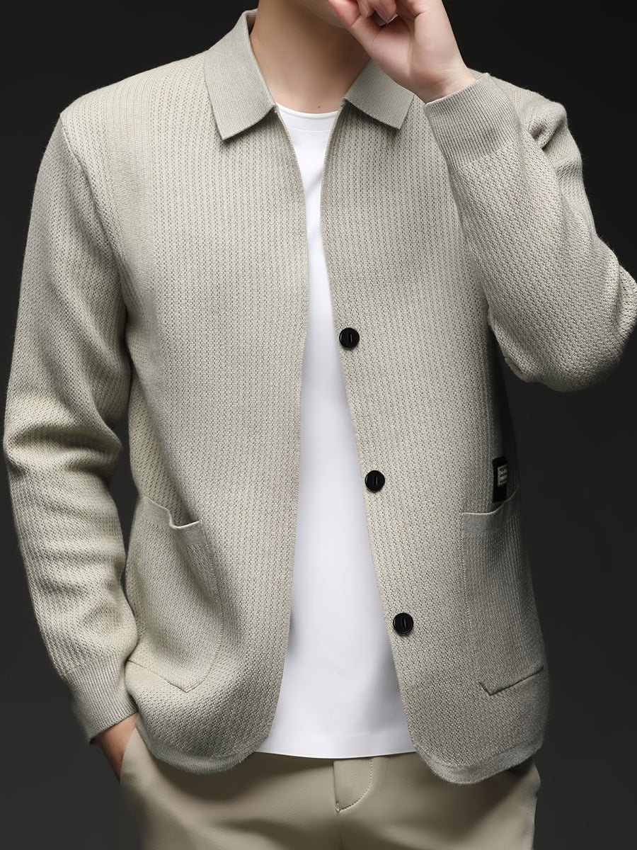 Spring/Autumn New Style Men's Knitted Cardigan Jacket, Soft and Skin-Friendly, for Commuting and Casual Outerwear - Beige Camel