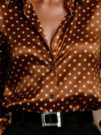 Ladies' Spring/Autumn Elegant Versatile Polka Dot Blouse - Coffee Brown