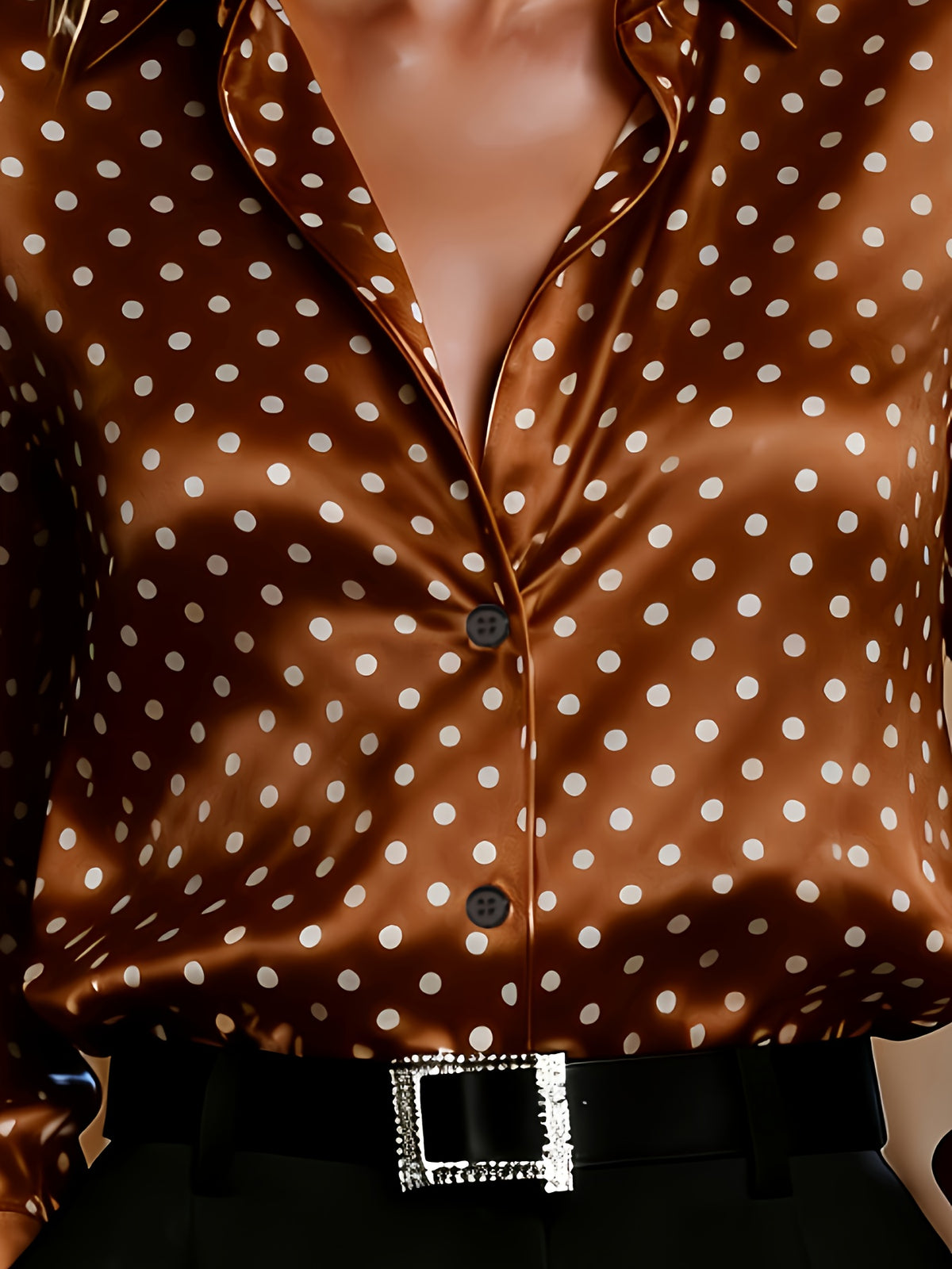 Ladies' Spring/Autumn Elegant Versatile Polka Dot Blouse - Coffee Brown