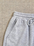 Women'S Slogan Print Drop-Shoulder Casual Hooded Pullover Sweatshirt with Casual Drawstring Sweatpants, Halloween Costume, Christmas Costume, Party Outfit, Parent- Outfit, Back-To- Autumn And Winter Two-Piece Set - Light Grey
