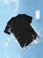8pcs Men'S Henley V-Neck T-Shirts, 4 Black And 4 White, Multiple Sizes Available, Polyester Material, Soft And Skin-Friendly, Staggered Arrangement, Stylish Look - 4 Black + 4 White