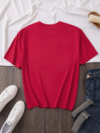 A Very Trendy Solid-color Women's Fashion T-shirt That Is Perfect for Spring and Summer, and Versatile Enough for All Seasons and All Body Types! - Red