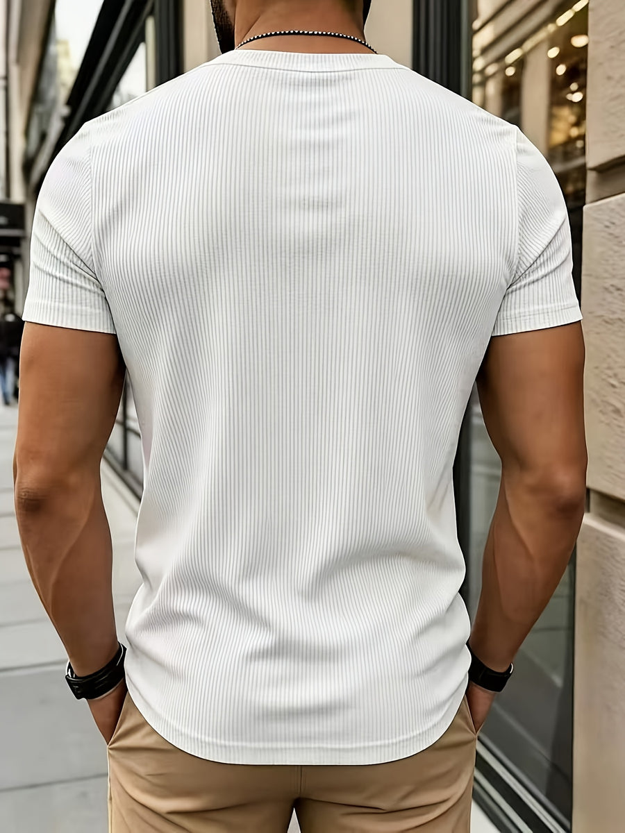 Qiao Ximei Selected Product Henry Collar Shirt 2026 Cross-Border Trendy Ribbed Short Sleeve - White