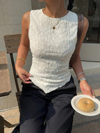 Elegant Printed Solid Color Top - White