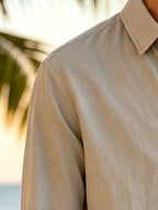 Vacation Style Men'S Summer Long Sleeve Shirt, Classic Lapel Single-Breasted Design, Multiple Basic Solid Colors Available, Suitable for Daily Commute And Beach Travel (Shirt) - Grey