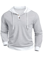 Men'S Casual Sweater Long-Sleeve Outdoor Stitching Hooded Contrast Color Half-Open Placket Design Fashionable Spring And Autumn Henry Hoodie - Grey